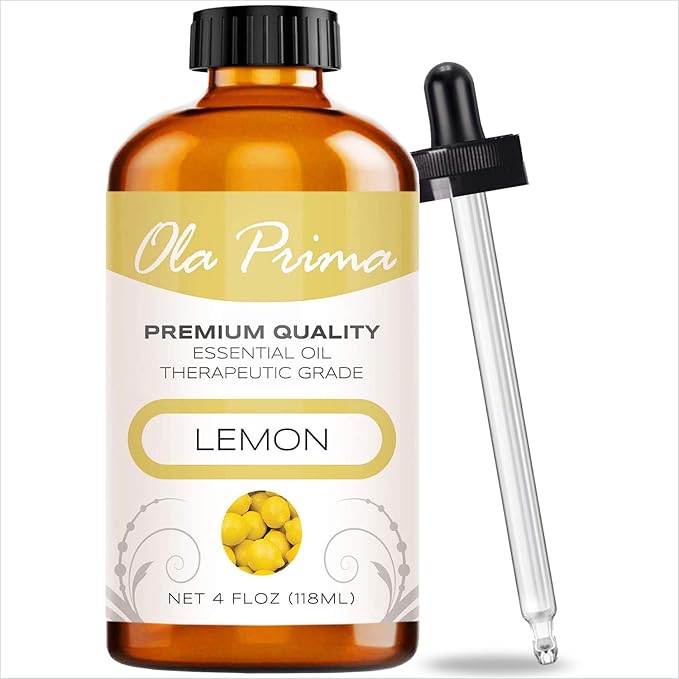 Ola Prima Lemon Essential Oil - Therapeutic Grade for Aromatherapy, Diffuser, Skin, Hair, Cleaning with Dropper – 4 fl oz