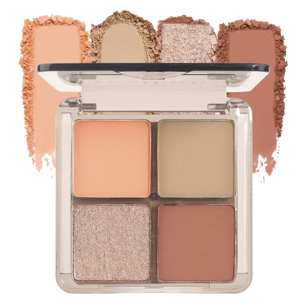 Eyeshadow Quads Blendable Glitter Matte Eyeshadow Palette, Orange Khaki Nude Champagne Gold Sparkly Four Eyeshadow Palette Makeup,Everyday Nature Long-Lasting Waterproof Women Girls Eye Shadow 3#