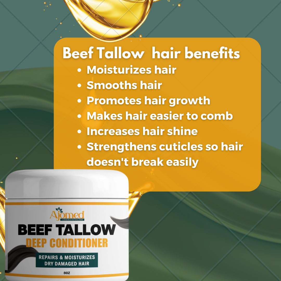 Tallow Deep Conditioner | Hair Treatment for Dry & Damaged Hair | Handmade hair mask - Detangler- Anti-Frizz dreadlock hair moisturizer-Split Ends Hair Care for Dry, Thin Fine Hair