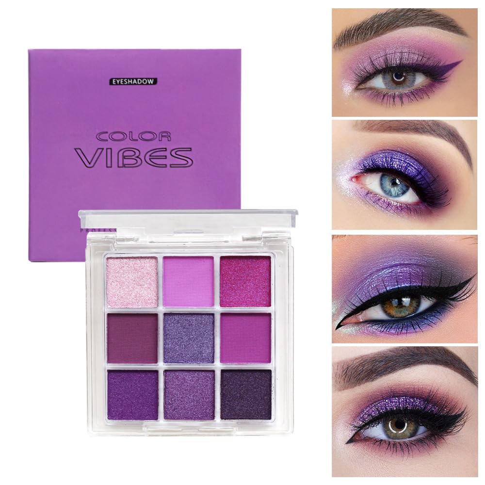 9 Colors Eyeshadow Palette - Purple Eyeshadow Theme, High Pigmented Blendable Matte & Glitter Shimmer Finishes, 24-Hour Long Lasting Mauve Eye Makeup for Christmas & Music Festivals(Purple)