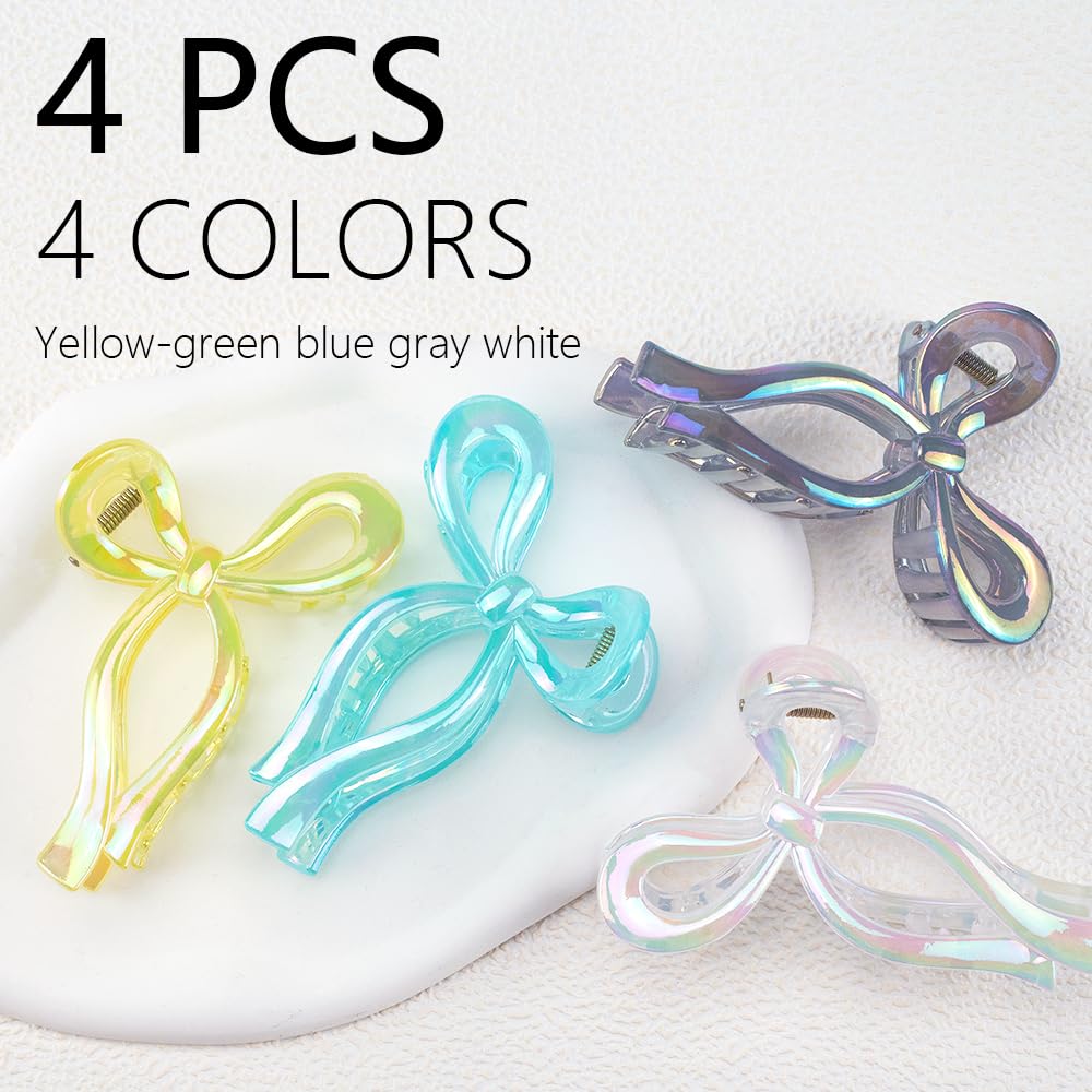 4PCS Jelly Color Bow Hair Claw Clips Cute Elegant Butterfly Hair Accessories Acrylic Fashion Clips Nonslip Butterfly Clip Hair Styling Accessories for Women (Jelly color)