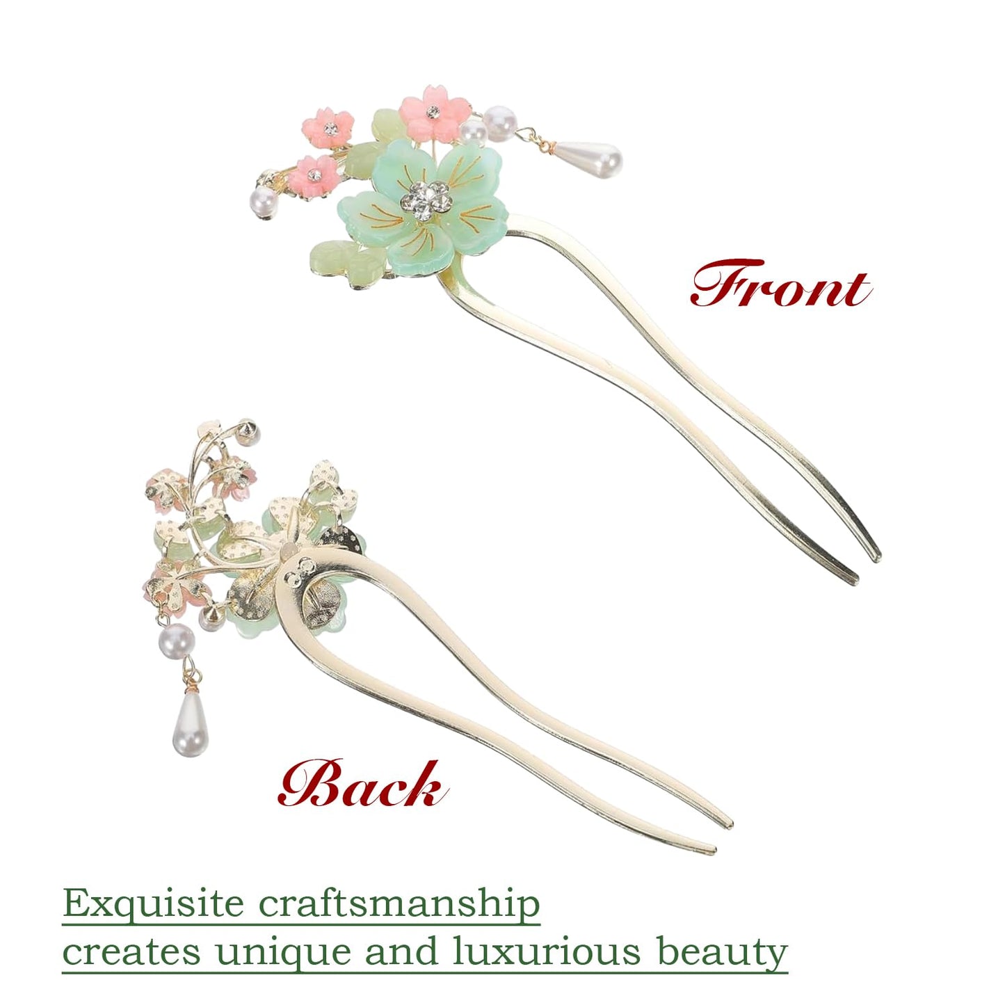 Ancient Style Elegant Flower Tassel Hairpin, Vintage Floral Hair Pin, Mint Green and Pink Flowers with Pearl Tassel, Chinese Style Hairpin Hair Accessories