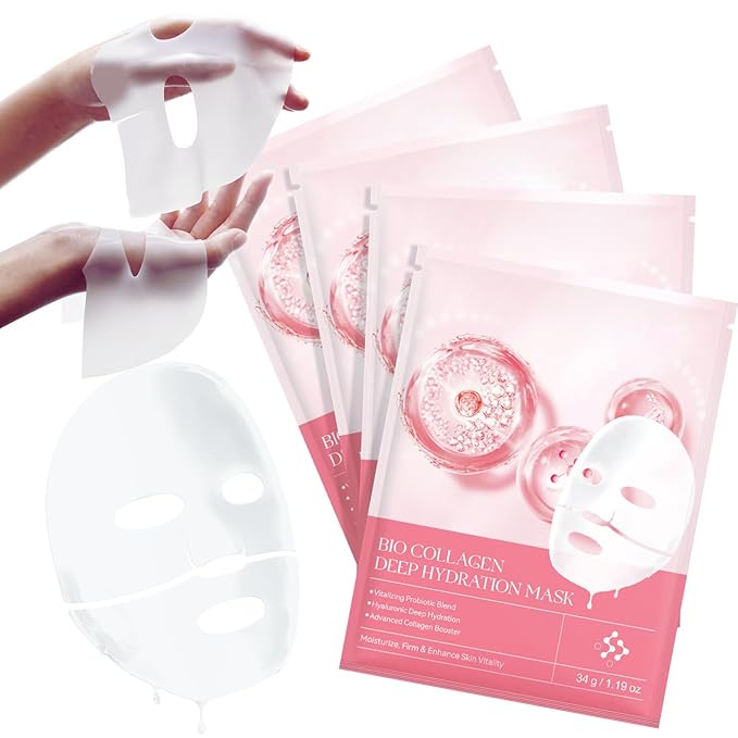 Hydrating Face Masks - Collagen Face Mask with Hyaluronic Acid, Vitamin E - 4PCS Overnight Facial Masks for Women Skin Care - Anti Wrinkle Lifting Mask & Deep Nourishing Sheet mask