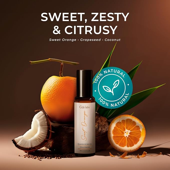 Gya Labs Sweet Orange Essential Oil Roll on - 100% Pure Natural Roller Perfume for Women & Men - Sweet Orange Oil for Skin, Relaxing Aromatherapy, Alcohol Free, Travel Size (0.34 Fl Oz)