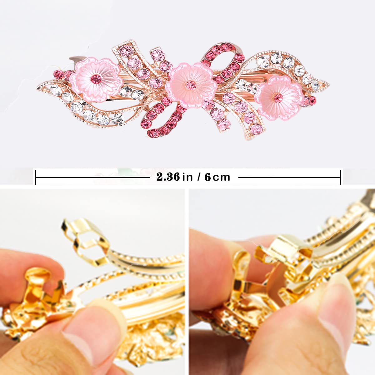 3 Pieces Rhinestones Hair Barrettes Clips For Women Thick Hair Wedding Hair Accessories Bridal Hairpin Hair Clip 6cm, 1-tf Multicolor A