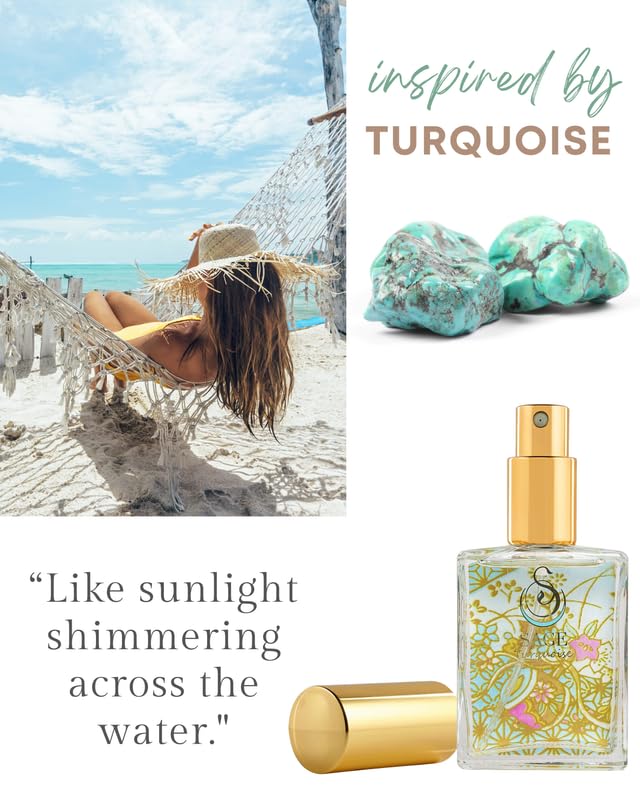 Turquoise Organic Perfume Spray by Sage- 2 oz, Vegan & Cruelty-Free, Marine Scent, Waterflower Musk, Blue Chamomile, Grapefruit - Made in USA