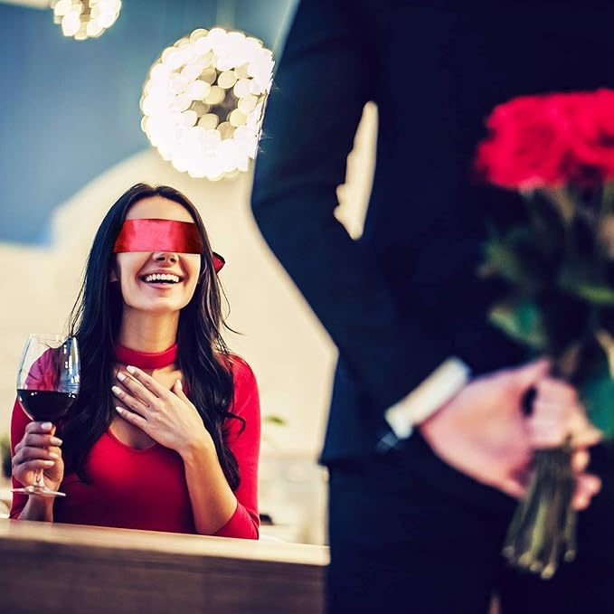 Soft Lace Eye Mask Party Ribbon Accessories, Eye Mask Comfortable Sleep Mask Can Be Adjusted to Shading Eyes, Travel,Home,Meditation,Shift Work (Rose Red 2pcs)