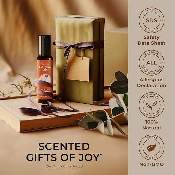 Gya Labs Focus Booster Essential Oil Roll on - Supports Sustained Sense of Focus for Studies & Tasks - 100% Pure Natural Aromatherapy Oil Roller, Geranium & Eucalyptus Blend, Travel Size (0.34 Fl Oz)