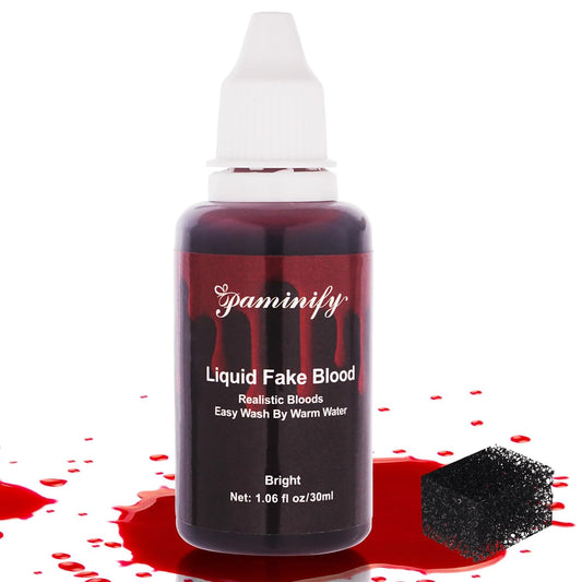 Halloween Fake Blood Washable with Stipple Sponge,1.06 Oz Edible Stage Blood Liquid for Face SFX Makeup,Body Paint Cospaly Dripping Fake Blood,Special Effect for Zombie Vampire,Bright