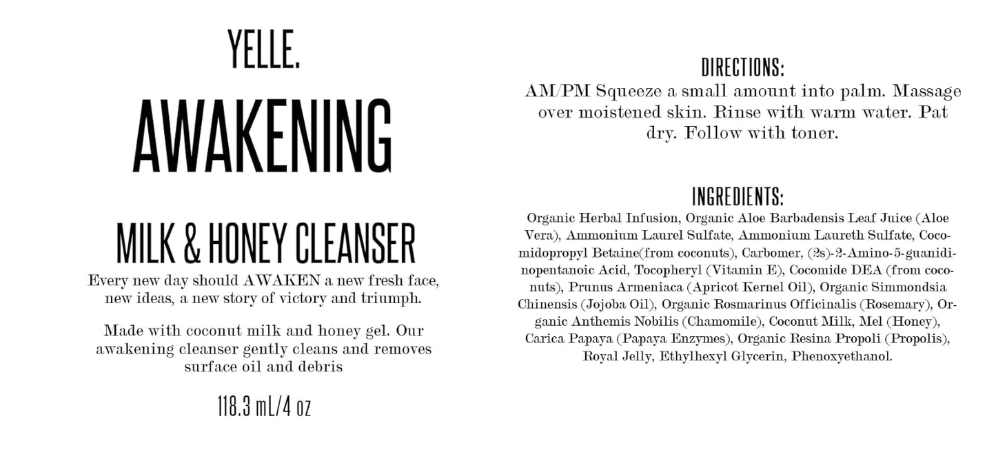 Yelle. Skincare – Essential Kit – 3-Piece Daily Skincare System with Milk & Honey Cleanser, Toner, and Moisturizer – For Clean, Balanced, and Hydrated Skin – 4oz/4oz/2oz Set