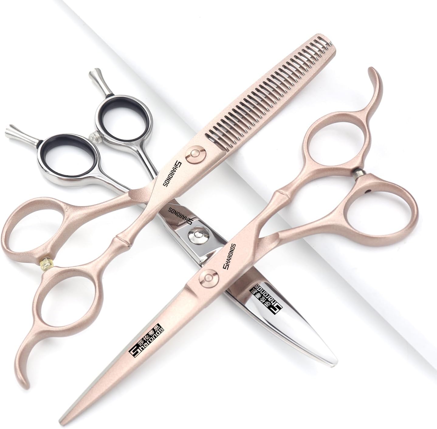 professional haircut scissors rose gold high hardness sharp 440c hairdresser hairstyle trim and hair sparse (6-inch 3pc)