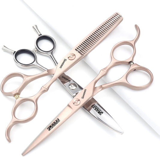 professional haircut scissors rose gold high hardness sharp 440c hairdresser hairstyle trim and hair sparse (6-inch 3pc)