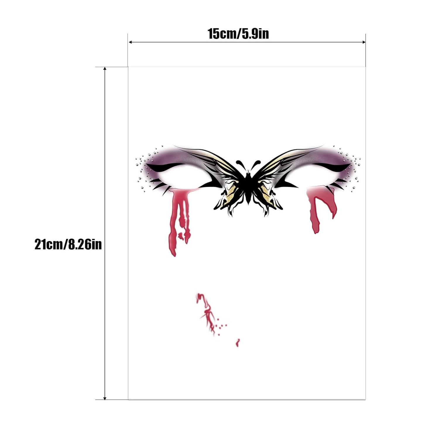 Halloween Face Tattoo, Face Temporary Tattoos with Butterfly & Blood Tears Design, Face Temporary Tattoo Sticker, Halloween Makeup Tattoo Stickers for Adults Halloween Stage Masquerade Party 8Pcs