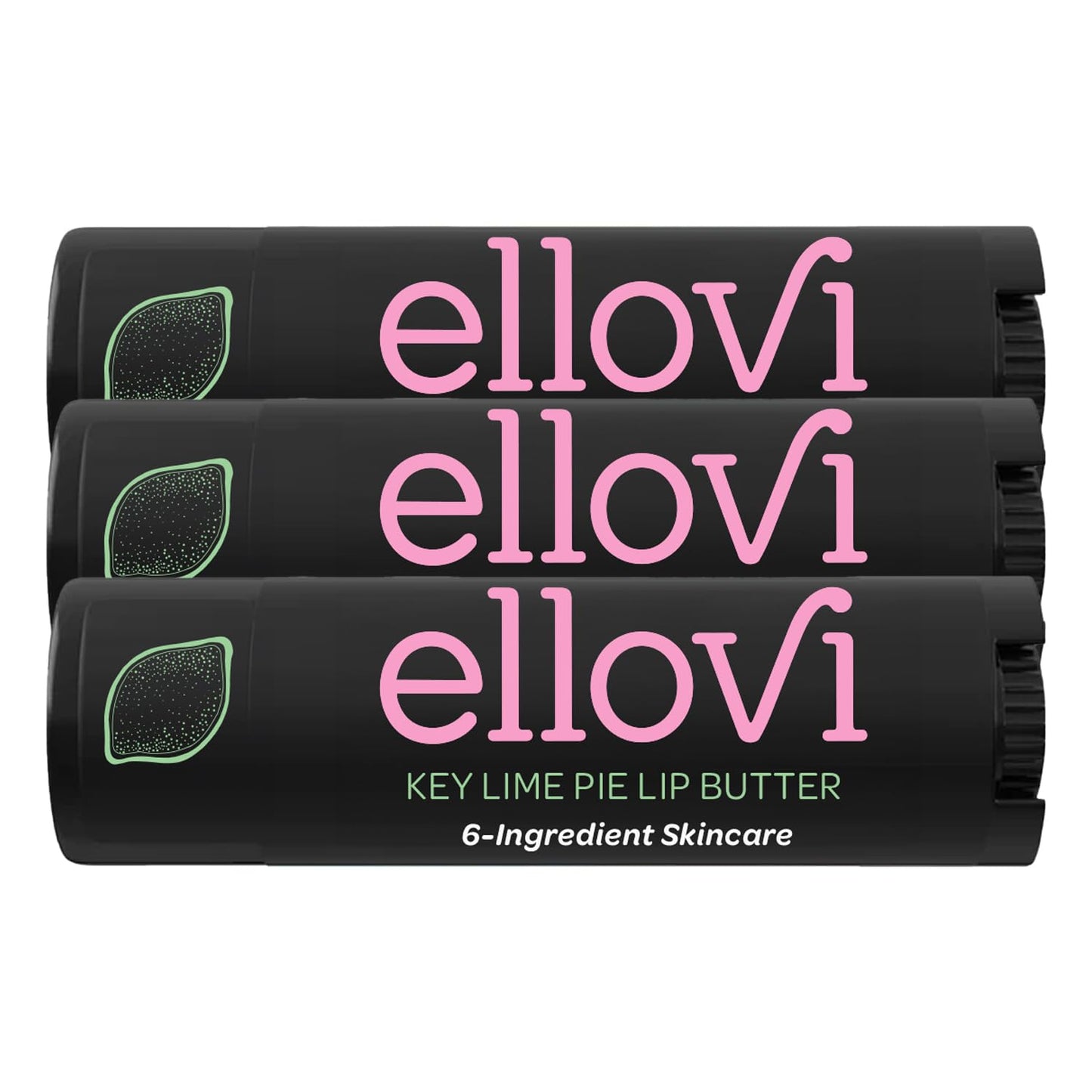 Ellovi Natural Lip Butter Lip Balm - Key Lime - Pure Enough to Eat - Made With Just 6 Vegan Ingredients - Moisturizing Lip Care for All Day Hydration (3-Pack)