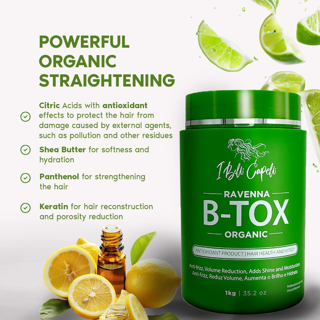 I Belli Capelli Ravenna B-tox Organic Kit - Hair B-tox Treatment (35.2 Fl Oz) Formaldehyde-Free + Hair Mask for Damaged Hair (52.9 fl oz) - Straightening, Intense Shine & Moisture for All Hair Types