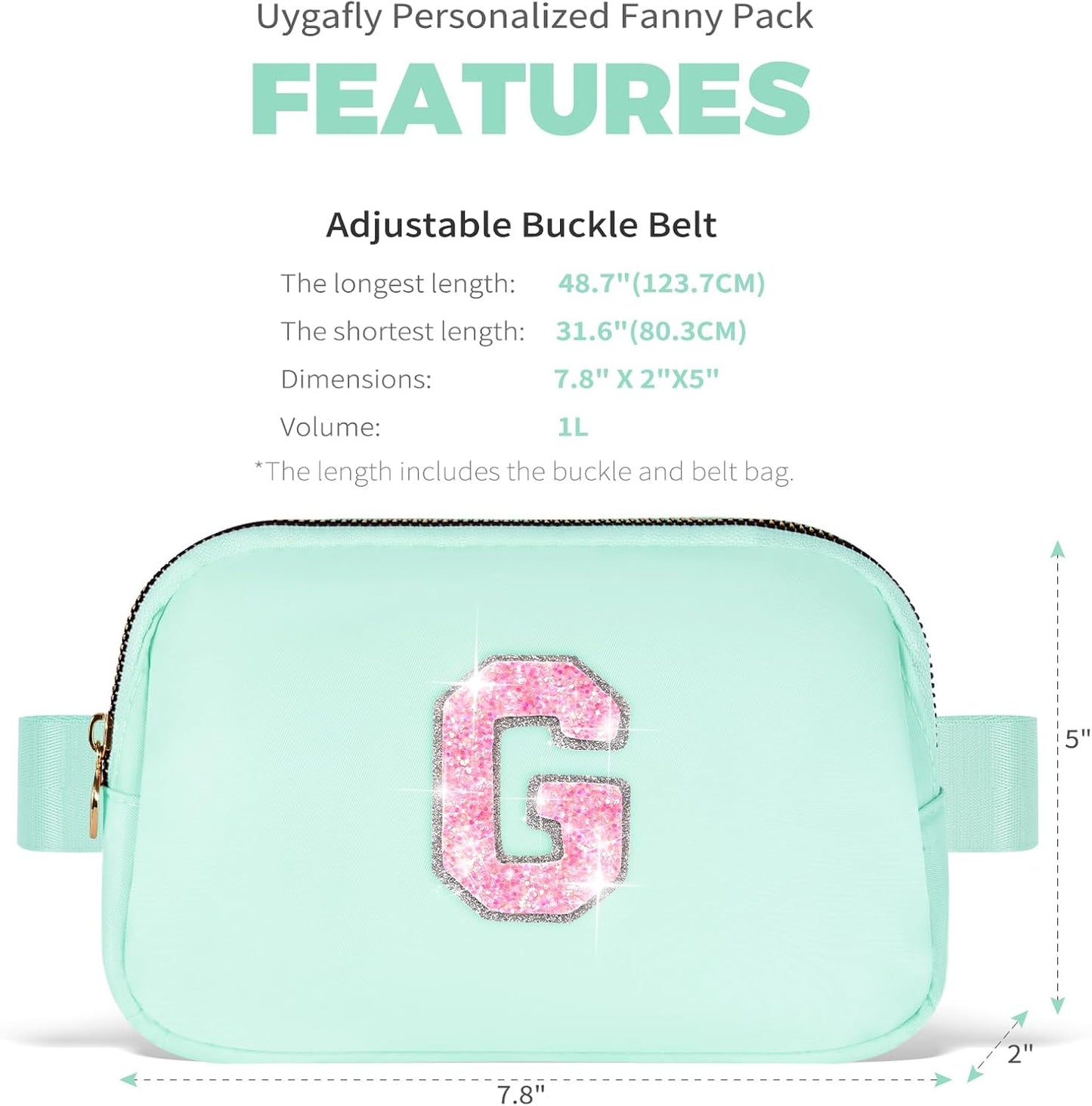 Fanny Pack Belt Bag Crossbody Bags with Initials Letter Patch Trendy Stuff for Teens Cute Stuff Birthday Gifts for Teenager Girls | Light Green,Initial G