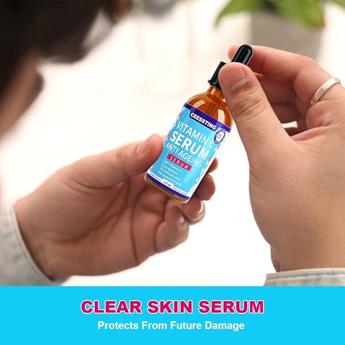 Ceessting Vitamin C Serum for Face - Anti-Aging Facial Serum with Hyaluronic Acid and Vitamin E - Improves Skin Texture, Glow and Elasticity - Reduces Wrinkles, Fine Lines and Dark Spots - 1 oz