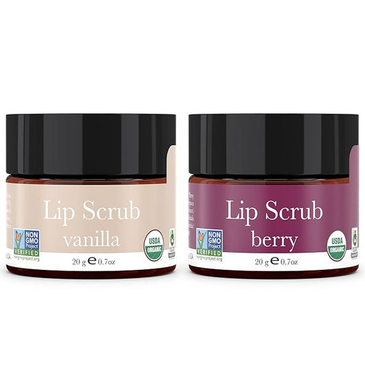 USDA Organic Lip Scrub - USA Made Natural Moisturizing Exfoliator for Dry Lips, Sugar Scrub for Smooth Lips