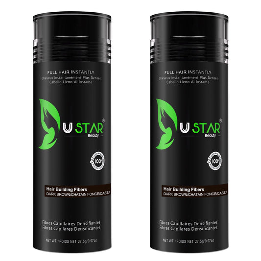 Ustar Hair Building Fibers for Thinning Hair 27.5g Conceals Hair Loss Instantly Thicker Fuller Look 9 Shades for Women & Men 2 Pack (Dark Brown)