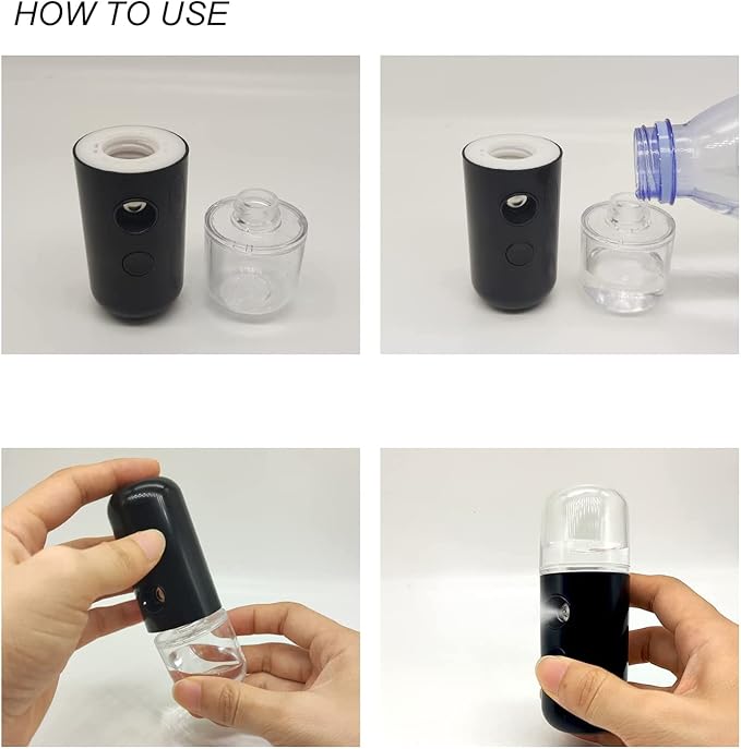 2Pack Kingsmile Facial Mister, Portable Face Mister, Cool Nano Mist Sprayer for Face Hydrating, Mini Handy Mister for Eyelash Extensions with 1oz Large Capacity Screwing Visual Water Tank Black/White