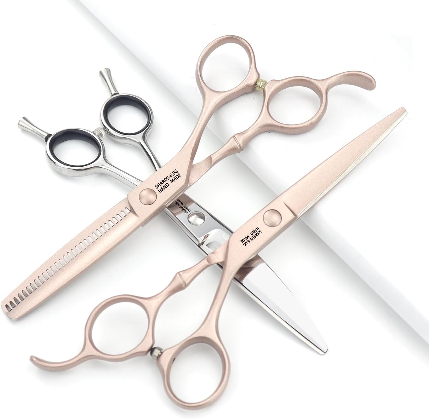 professional haircut scissors rose gold high hardness sharp 440c hairdresser hairstyle trim and hair sparse (6-inch 3pc)