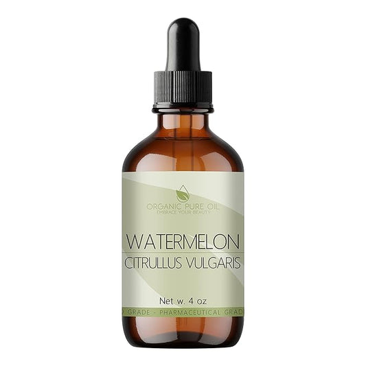 organic pure oil OPO Watermelon Seed Oil - 4 oz Glass & Dropper - Pure Unrefined Cold Pressed Non GMO Vegan Carrier Oil for Hair Skin Face Body Nails Beard Daily Use Moisturizer