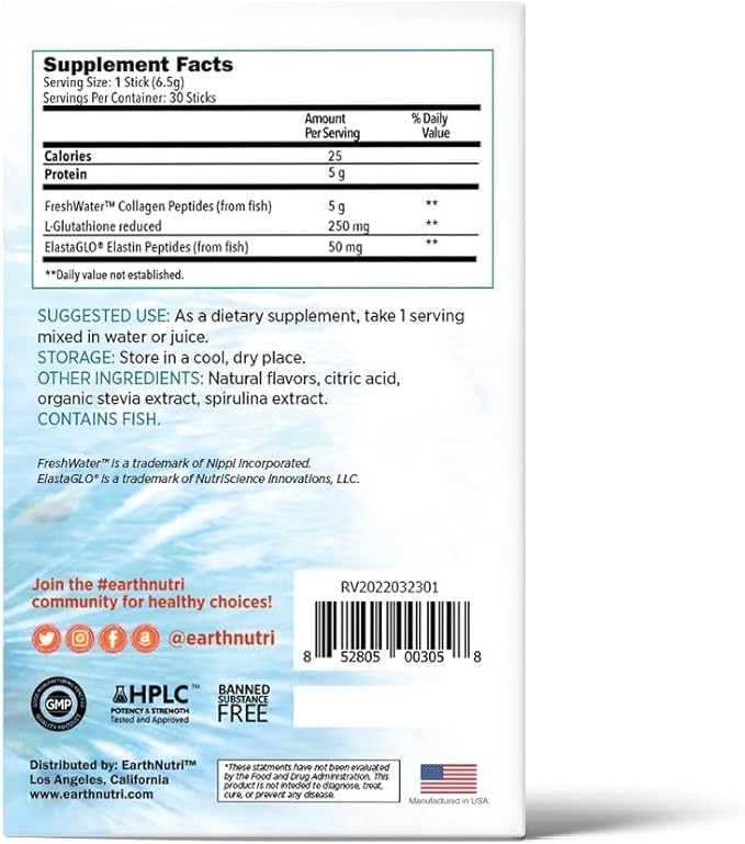 Marine Collagen Peptides Powder Supplement for Skin, Hair & Nails – Enhances Skin Elasticity & Hydration – Hydrolyzed Collagen – 5000mg per Serving – Non-GMO – Ocean Breeze (30 Sticks Pack)