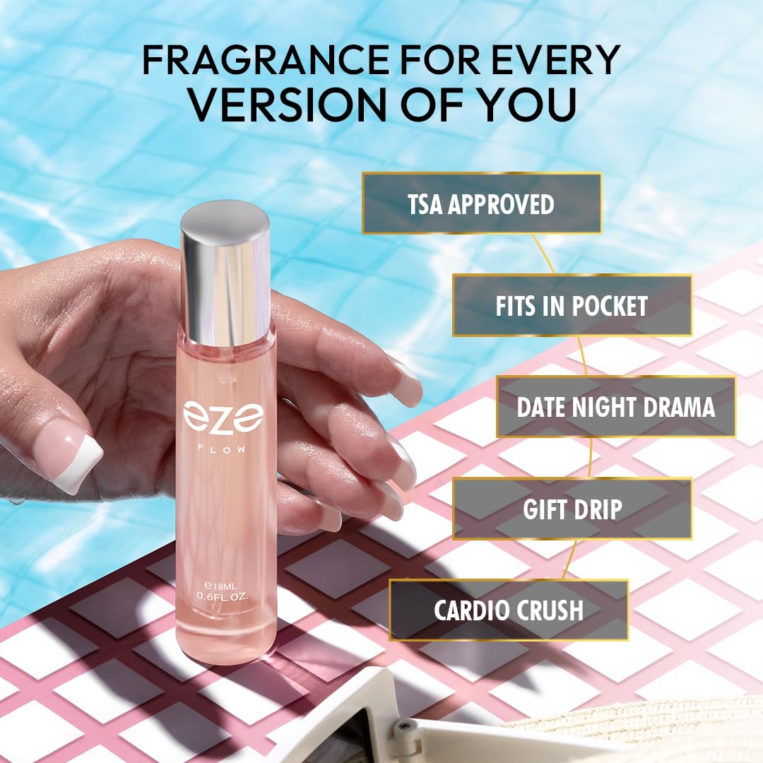 Eze FLOW Eau de Parfum for Women 18ML | Long-Lasting Luxury Perfume | Elegant Peach, Freesia & Rose | Warm Sandalwood, Musk & Vanilla Base | Premium Floral & Woody Fragrance | Captivating Scent | EDP