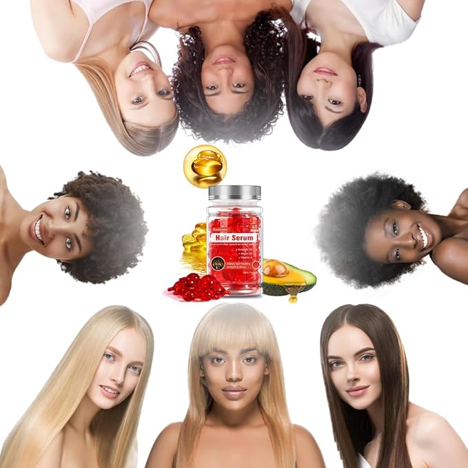 Hair Styling Serum Oil for Frizzy & Dry Hair, Hair Treatment Serum - no Rinse with Argan Macadamia & Avocado Oils - Vitamins A, E, Pro B5 - Conditioner for Women & Men 40 Capsules