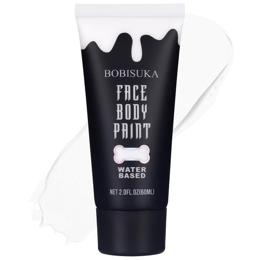 BOBISUKA White Face Body Paint, Water Based Face Painting for Art Theater Halloween Party Cosplay Clown SFX Makeup for Women Adults, Non-Toxic Washable