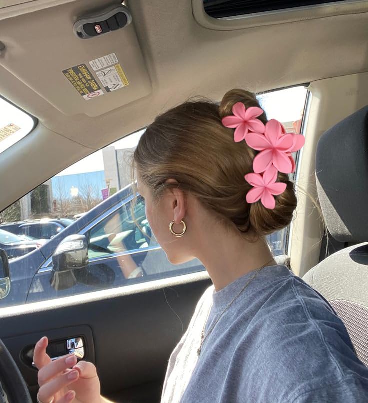 Hawaiian Plumeria Flower Hair Clips for Women Large Matte Claw Clips for Girls Non-Slip Claw Clips for Thick and Thin Hair Strong Hold Beach Hair Accessories 4 PCS