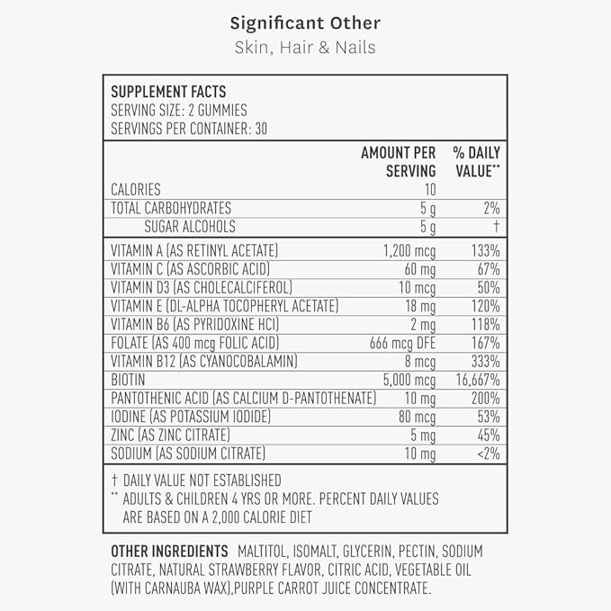 Better Not Younger Significant Other Hair, Skin & Nails Supplement - Sugar-Free Gummies for Hair Growth with Vitamin A & Biotin - Cruelty-Free Women Hair Growth Treatment - 60ct, Strawberry Flavor