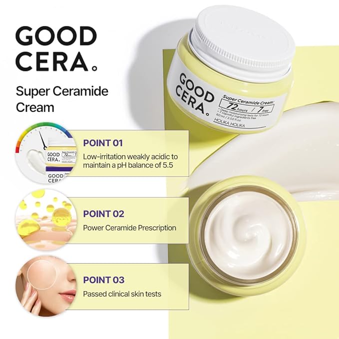 HOLIKA HOLIKA Good Cera Super Ceramide Cream | Soothing Facial Cream & Skin Moisturizer | Ceramide Cream Korean Moisturizer for Face | Deeply Nourishing Face Cream for Dry Skin 2.02 fl oz