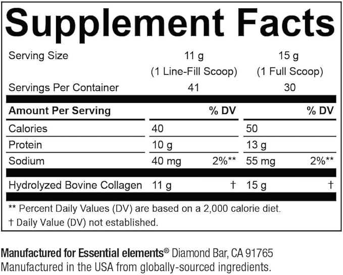 Essential Elements Hydrolyzed Collagen Powder - Joint, Skin, Hair, and Nail Support | Types I & III Peptides | Preservative-Free, Grass-Fed, Hormone-Free, Dissolves Easily (2-Pack)