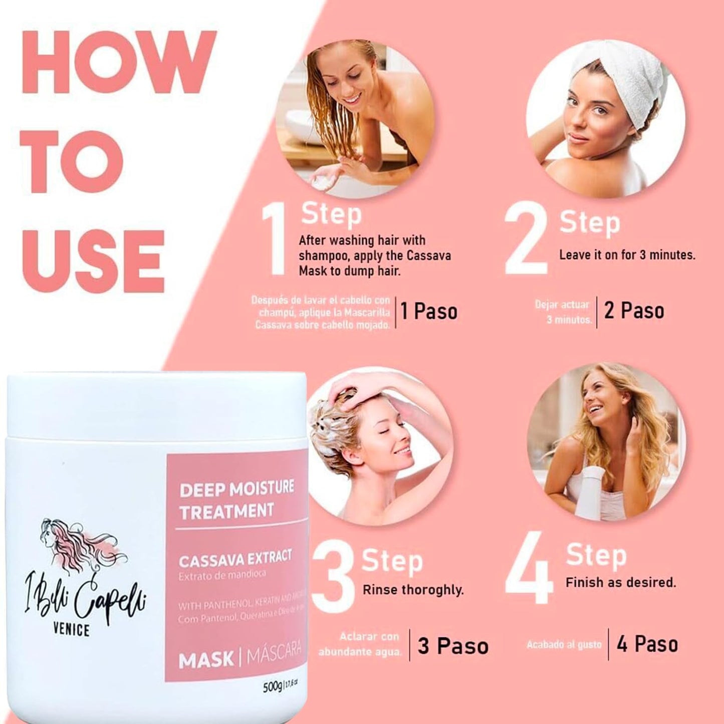 I Belli Capelli Venice Cassava Extract & Argan Oil Hair Mask - Anti-Frizz Keratin Hair Treatment for Dry Damaged Hair - Anti Breakage Hair Products for Women, Moisturizing, Repairing - 2x 17.6oz