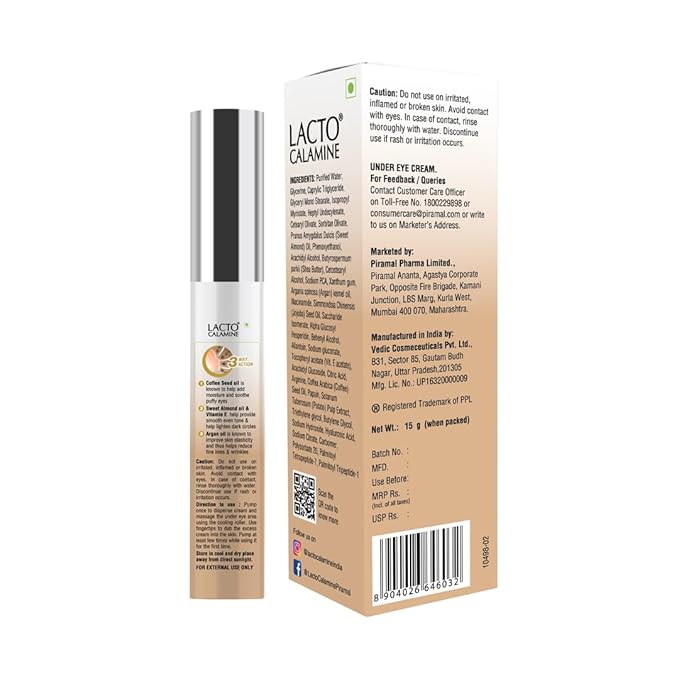 Under Eye Cream For Dark Circles for Women & Men | Fine Lines & Puffy Eyes With Cooling Massage Roller | 15g | With Coffee Oil, Multi-Peptides, Niacinamide, & Vitamin E