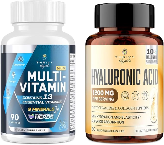 19-in-1 Hyaluronic Acid Capsules and Men Multivitamins Nourish Your Body, Inside and Out (Pack of 2)