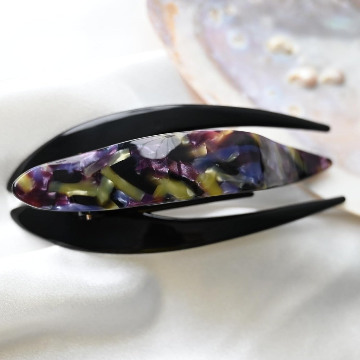 Handmade Celluloid French Design Tortoise Shell Barrettes Side-slide Opening Duck Luxury Fashion Accessories Hair Clip Claw for Women (purple)