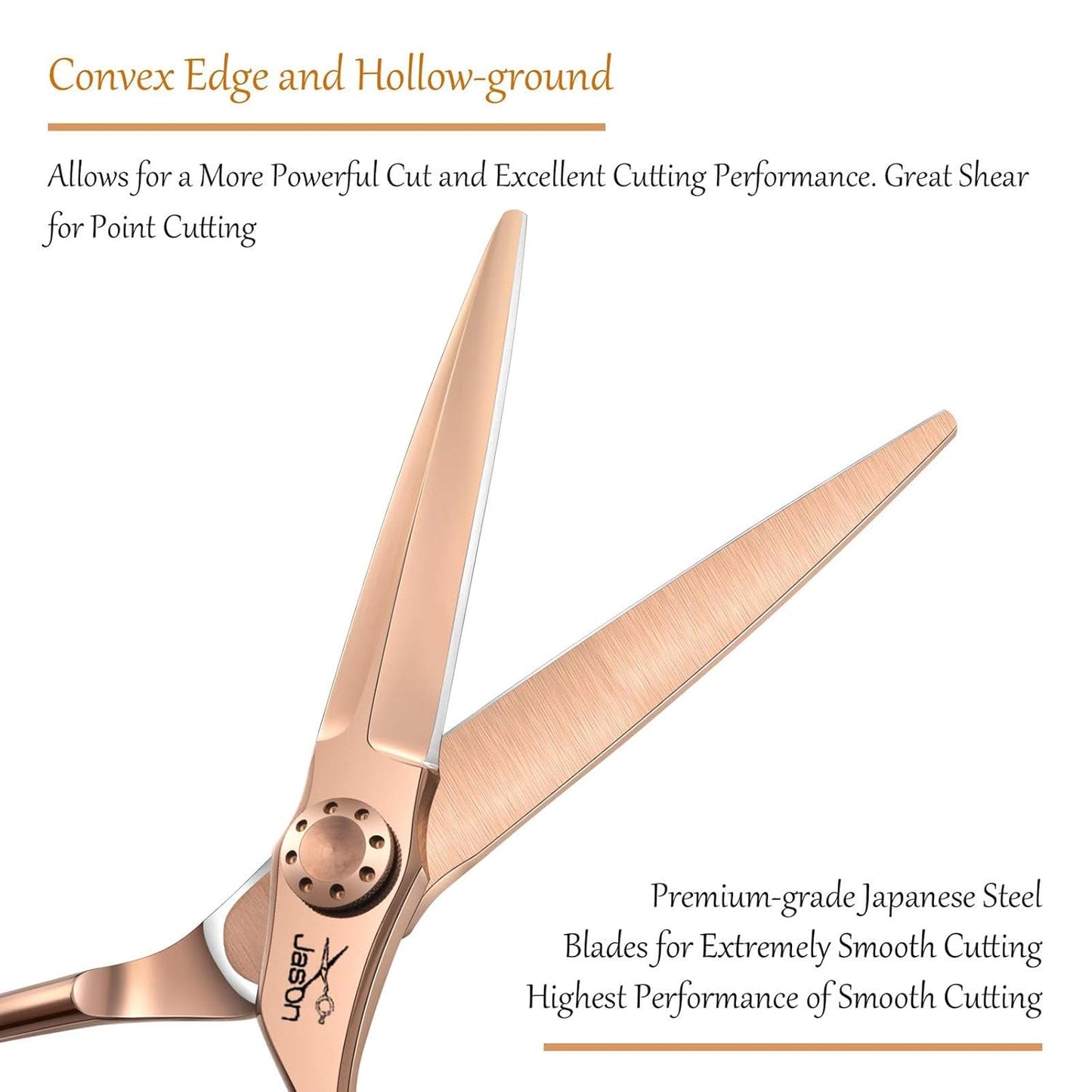 JASON 6" Hair Cutting Scissors - Professional Haircut Scissor Hair Trimming Shear for Barber, Hairdresser, Stylist, Women and Men, 440C Stainless Steel Hair Cutting Shear, Rosegold