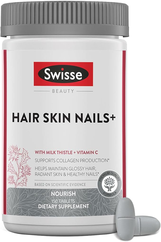 Swisse Biotin Hair Skin and Nails Supplement for Women & Men |5 Months Supply| Milk Thistle, Biotin, Vitamin C, Zinc & Iron| Supports Hair Growth &Collagen Production |Collagen Supplement| 150 Tablets