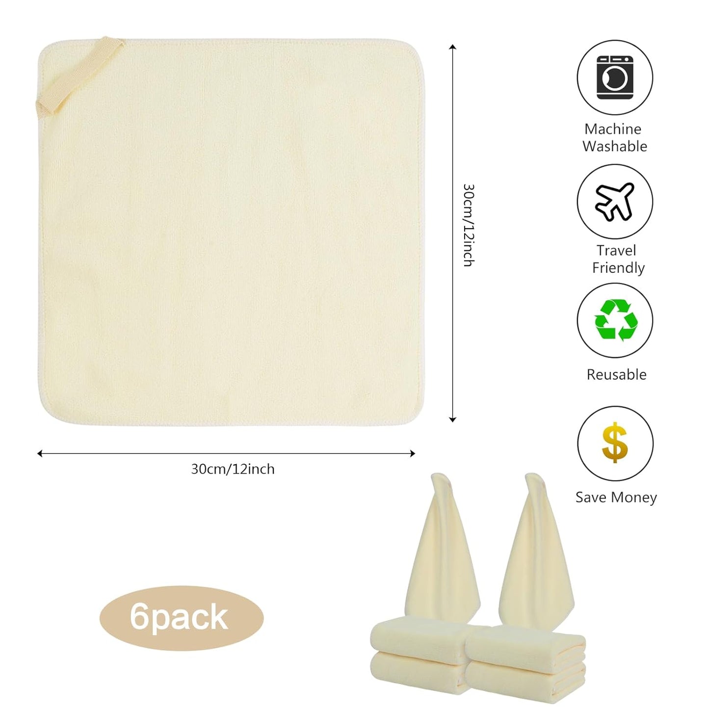 SINLAND Microfiber Facial Cloths Fast Drying Washcloth 12inch x 12inch Absorbent Face Wash Cloth Soft Makeup Remover Cloths