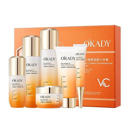 O'KADY Skincare Sets & Vitamin C ,Face Care Set for Women,Day & Night Skincare Gift with Cleanser, Toner, Serum, Eye Cream, Moisturizing Cream,Night Cream for Women Teen Girls Birthday(6 Pcs)