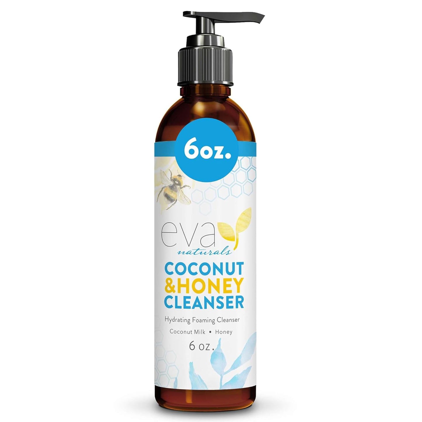 Eva Naturals Coconut & Honey Foaming Face Wash – Gentle Hydrating Facial Cleanser for Sensitive & Aging Skin – Removes Makeup, Dirt & Oil – Soothing Aloe & Royal Jelly – 6 Fl Oz