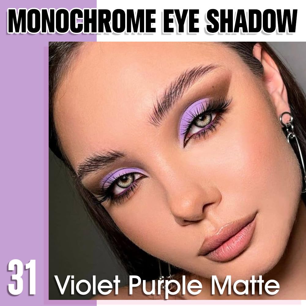Violet Purple Matte Single Eyeshadow, Lightweight Blendable Mini Eye Shadow for Older Women, Monochrome Eyeshadow Palette Makeup Pigmented Waterproof, Vegan & Cruelty-Free, 31