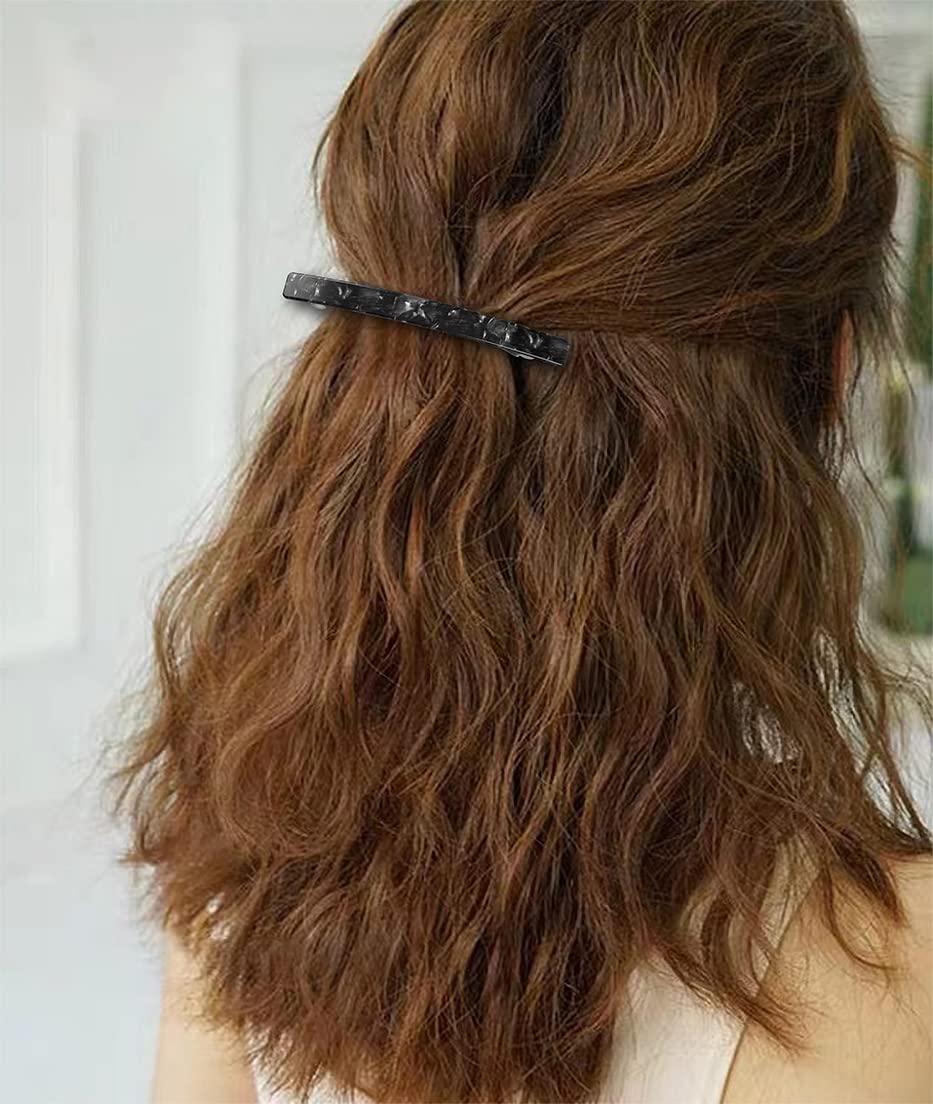 Long French Barrettes for Women Thin Thick Hair - Large 4 Inch Hair Clips Ponytail Clamp - Stylish Hair Accessories - 3Pcs (Black, Brown, Green)