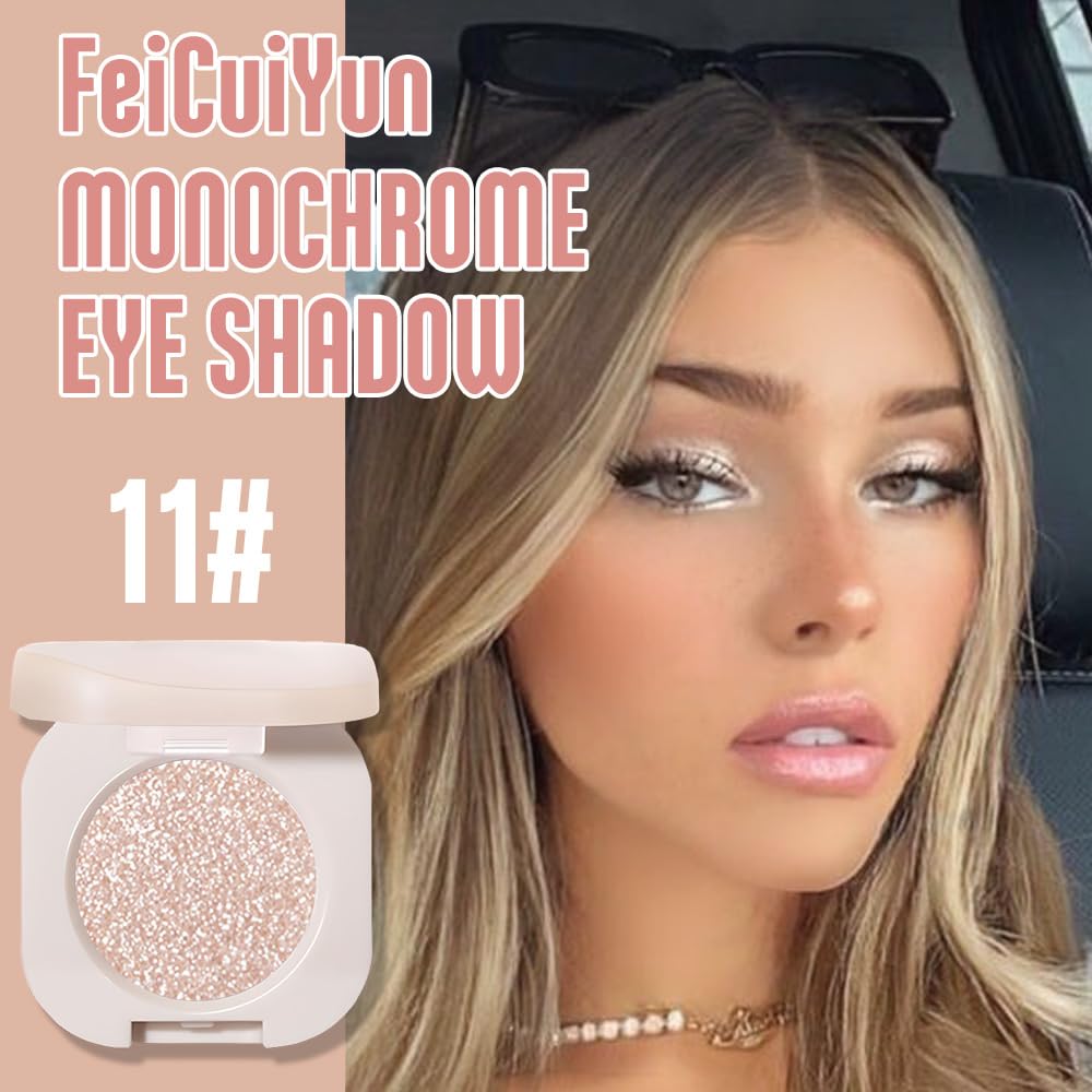 Glitter Shimmer Sparkle Eye Shadow Palette Makeup for Older Women, Pearl White Silver Glitter Shimmer Metallic Holographic Iridescent Cream Iridescent Single Monochrome Eyeshadow Makeup, 11