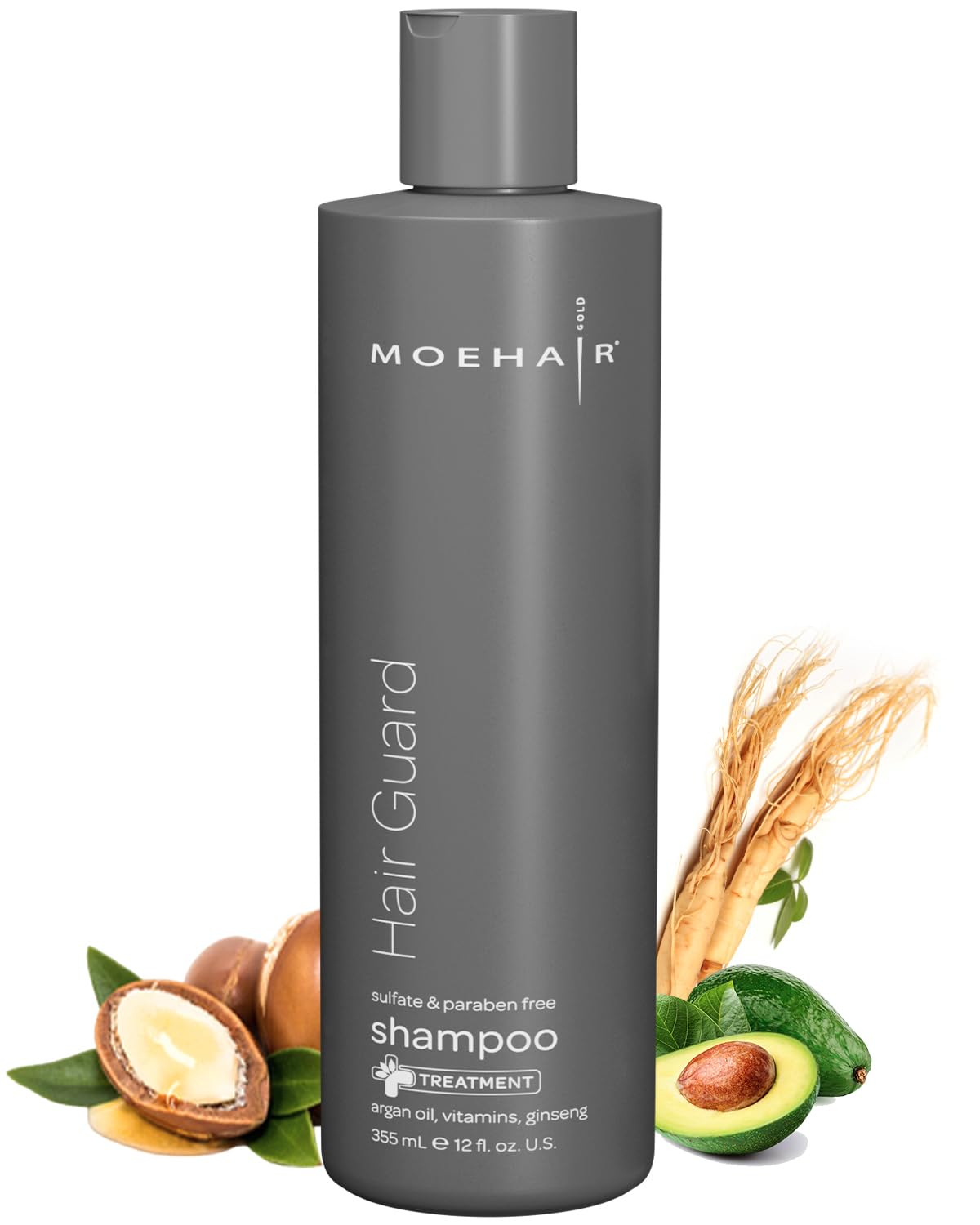 MOEHAIR Hair Guard Shampoo | Stimulates Hair Follicles | Hair Thickening and Volumizing Shampoo | Infused with Argan Oil, Ginseng & Vitamins | Paraben & Sulfate Free (12 Fl. Oz)
