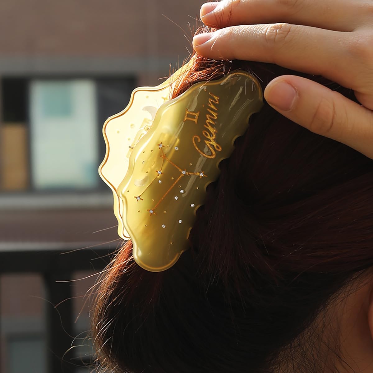 Fantasy Gemini Sign Hair Clips,Novelty Acetate Claw Clip,Zodiac Hair Clips for Women,Yellow