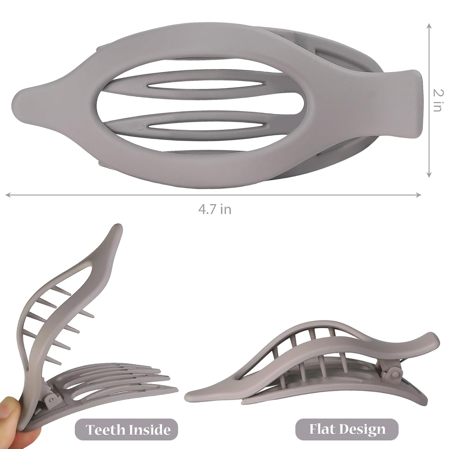 Flat Hair Clip 6 pcs Lay Down Claw Clips Hair Accessories for Women -Brown Grey