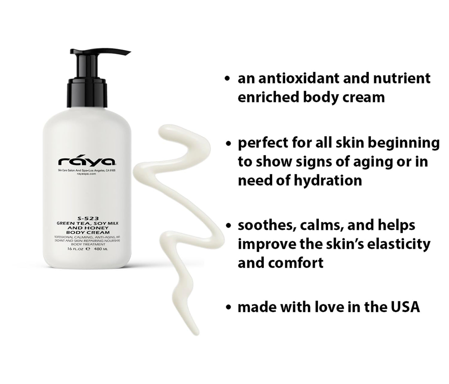 Raya Green Tea, Soy Milk, and Honey Body Cream 16 oz (S-523) | Nourishing, Calming, and Anti-Aging Body Cream | Protects and Refines Skin